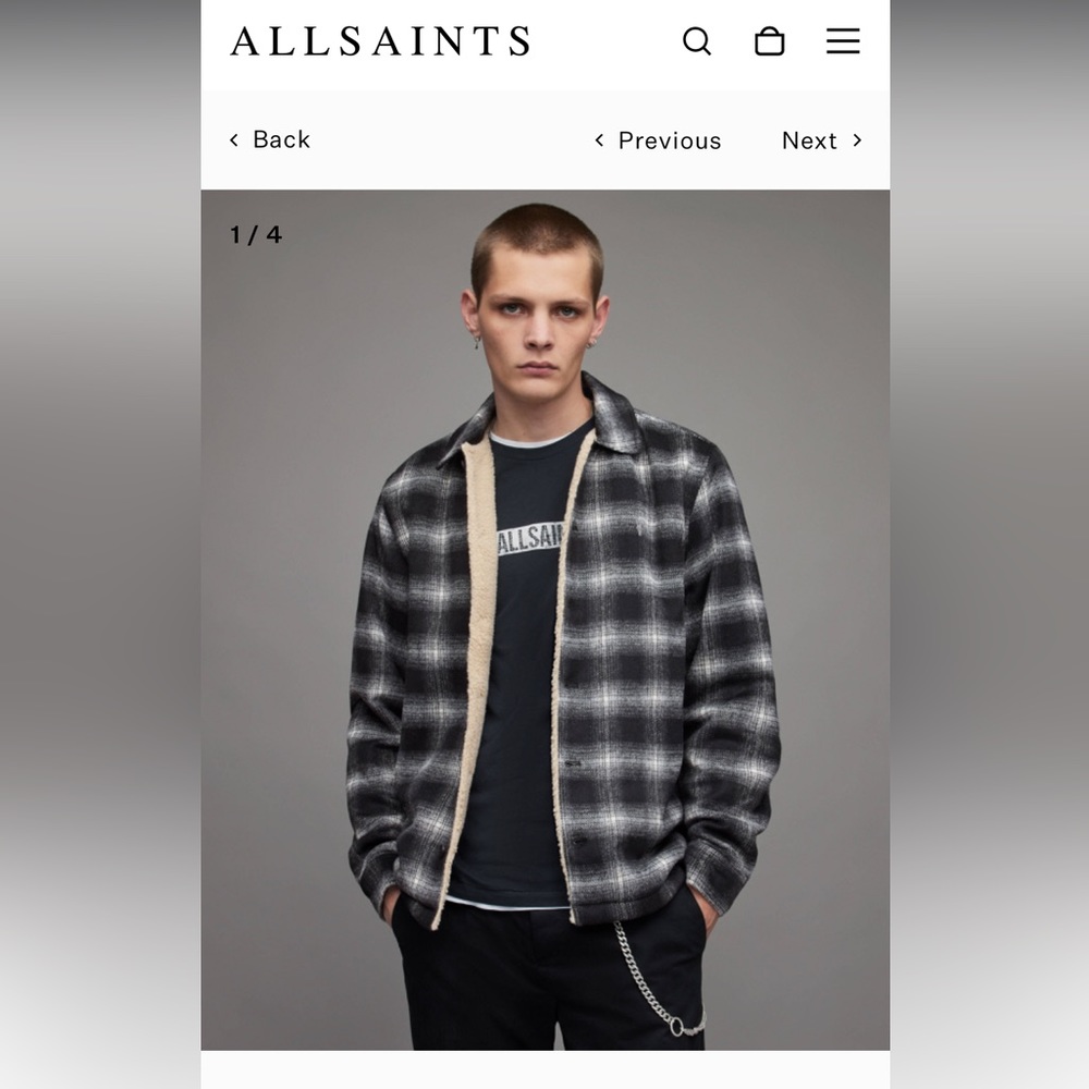 All Saints Canoose Sherpa-Lined Check Jacket; NWOT, XL